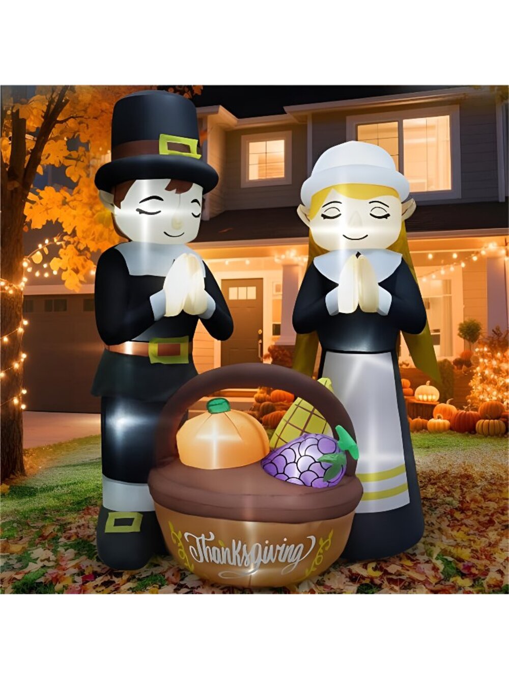 6FT Thanksgiving Inflatables Fall Outdoor Decorations, Lighted Pilgrim Boy and
